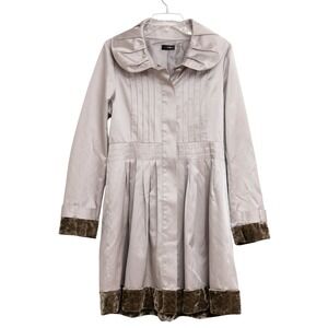 CC Couture Silver Pleated Satin Velvet Jacket Sz M Quiet Luxury Ruffle Collar